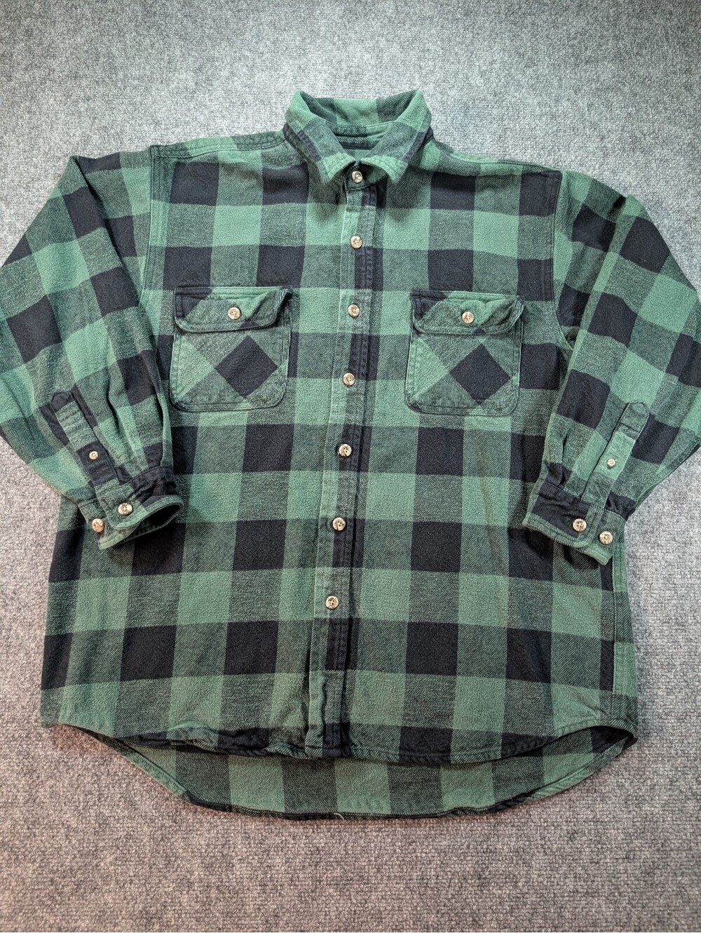 Vintage Field & Stream Green Black Buffalo Plaid Heavy Flannel Shirt Large